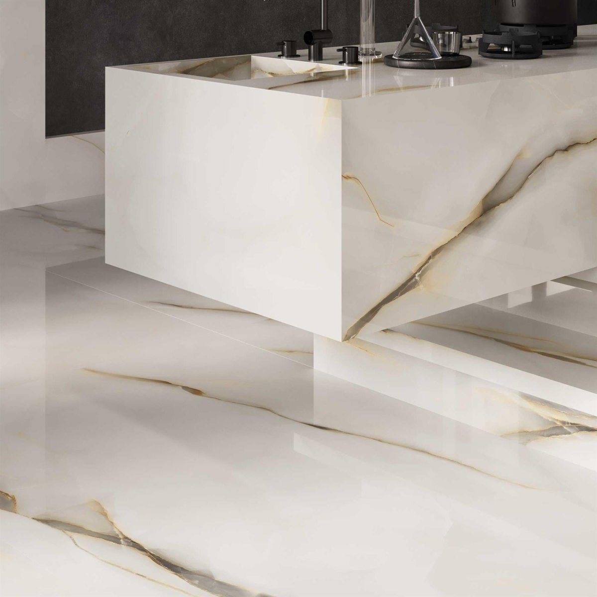 Venetia Onyx white Polished Porcelain 60x120cm Wall & Floor Tile - TILES Paradise