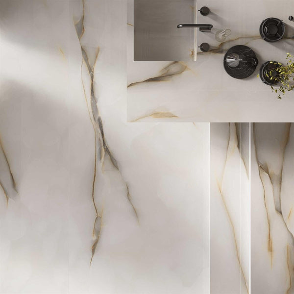 Venetia Onyx white Polished Porcelain 60x120cm Wall & Floor Tile