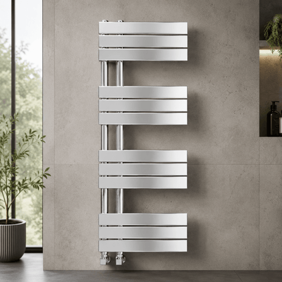 Verano 1200x500mm Chrome Heated Towel Rail – 12 Bar Ladder Radiator, Central Connection - TILES Paradise