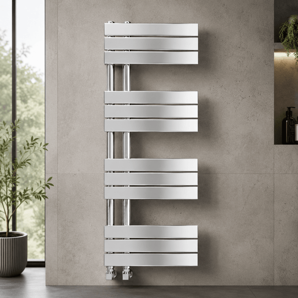 Verano 1200x500mm Chrome Heated Towel Rail – 12 Bar Ladder Radiator, Central Connection