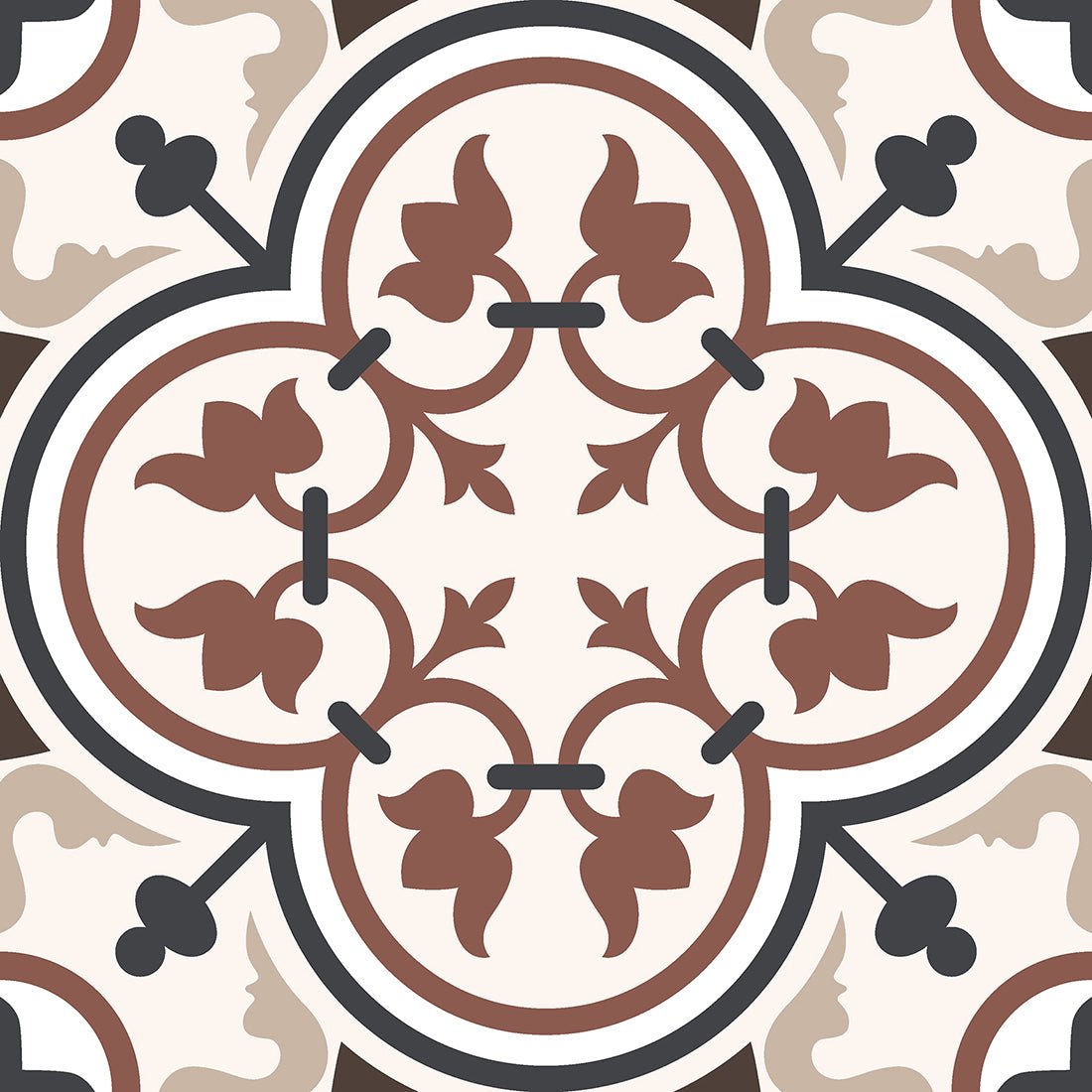 Victorian Classic Brown Matt 20x20cm Patterned Porcelain Wall & Floor Tiles - TILES Paradise