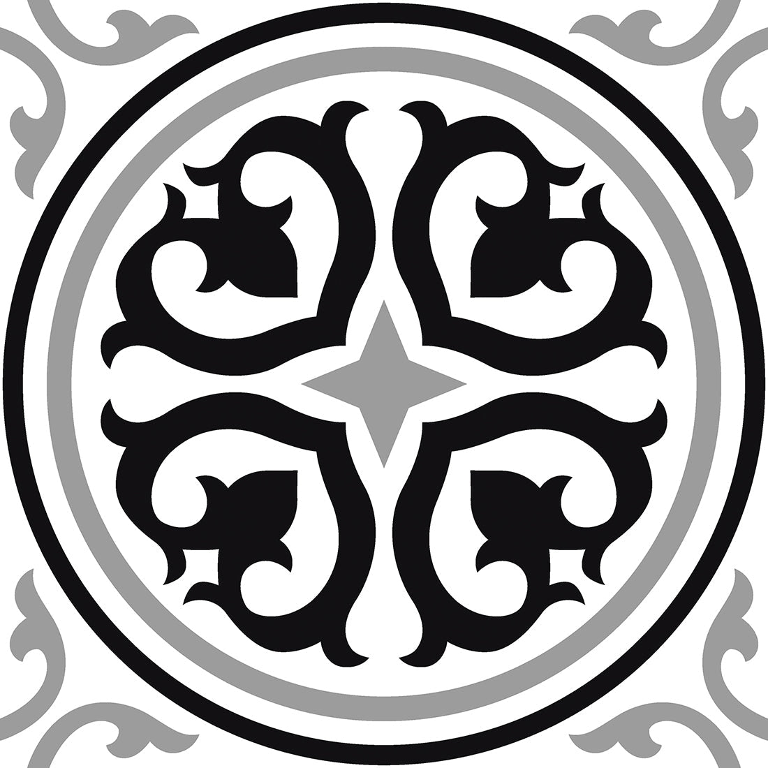 Victorian Crest Black Matt 20x20cm Patterned Porcelain Wall & Floor Tiles - TILES Paradise