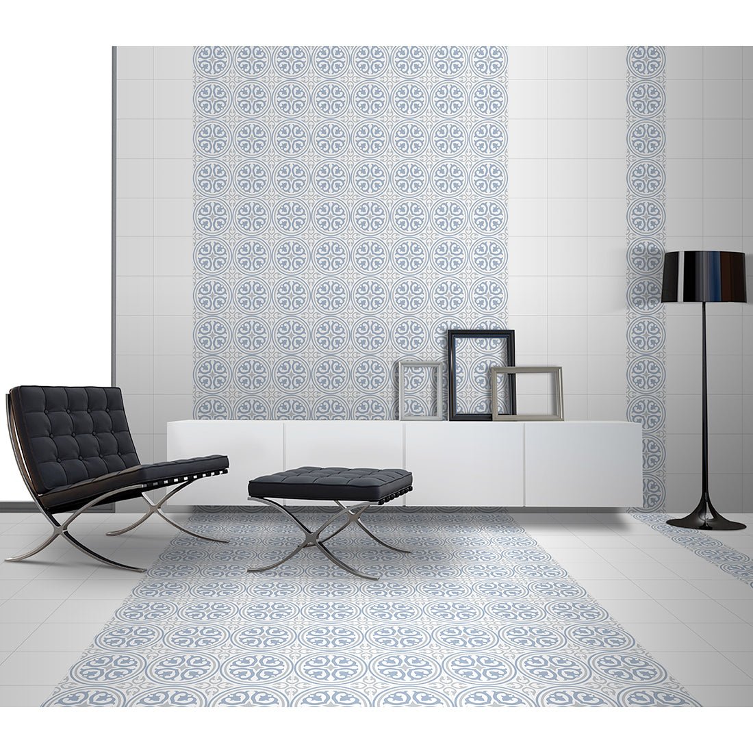 Victorian Vertex Blue Matt 20x20cm Patterned Porcelain Wall & Floor Tiles - TILES Paradise