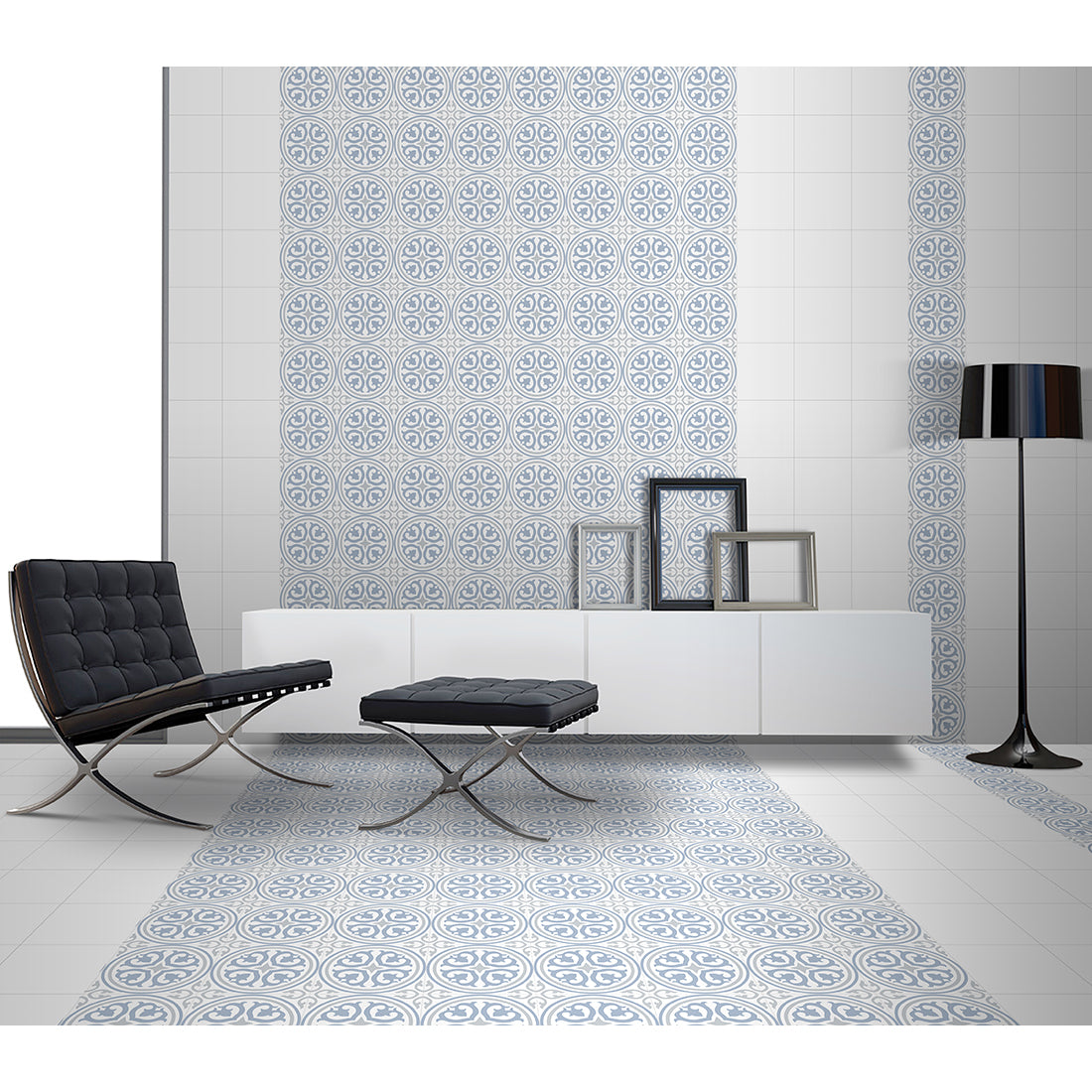 Victorian Vertex Blue Matt 20x20cm Patterned Porcelain Wall & Floor Tiles