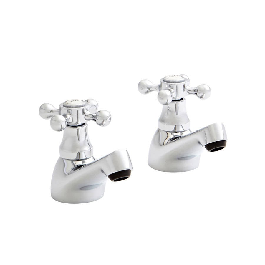 Vittora Chrome Traditional Crosshead Basin Pillar Taps (Pair)
