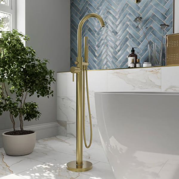 Oriana Brushed Brass Round Freestanding Bath Shower Mixer Tap