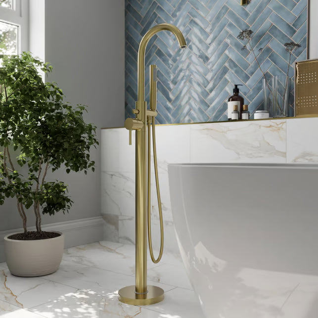 Oriana Brushed Brass Round Freestanding Bath Shower Mixer Tap
