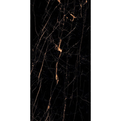 Black and gold porcelain tiles 60x120cm with polished high gloss marble effect surface pattern
