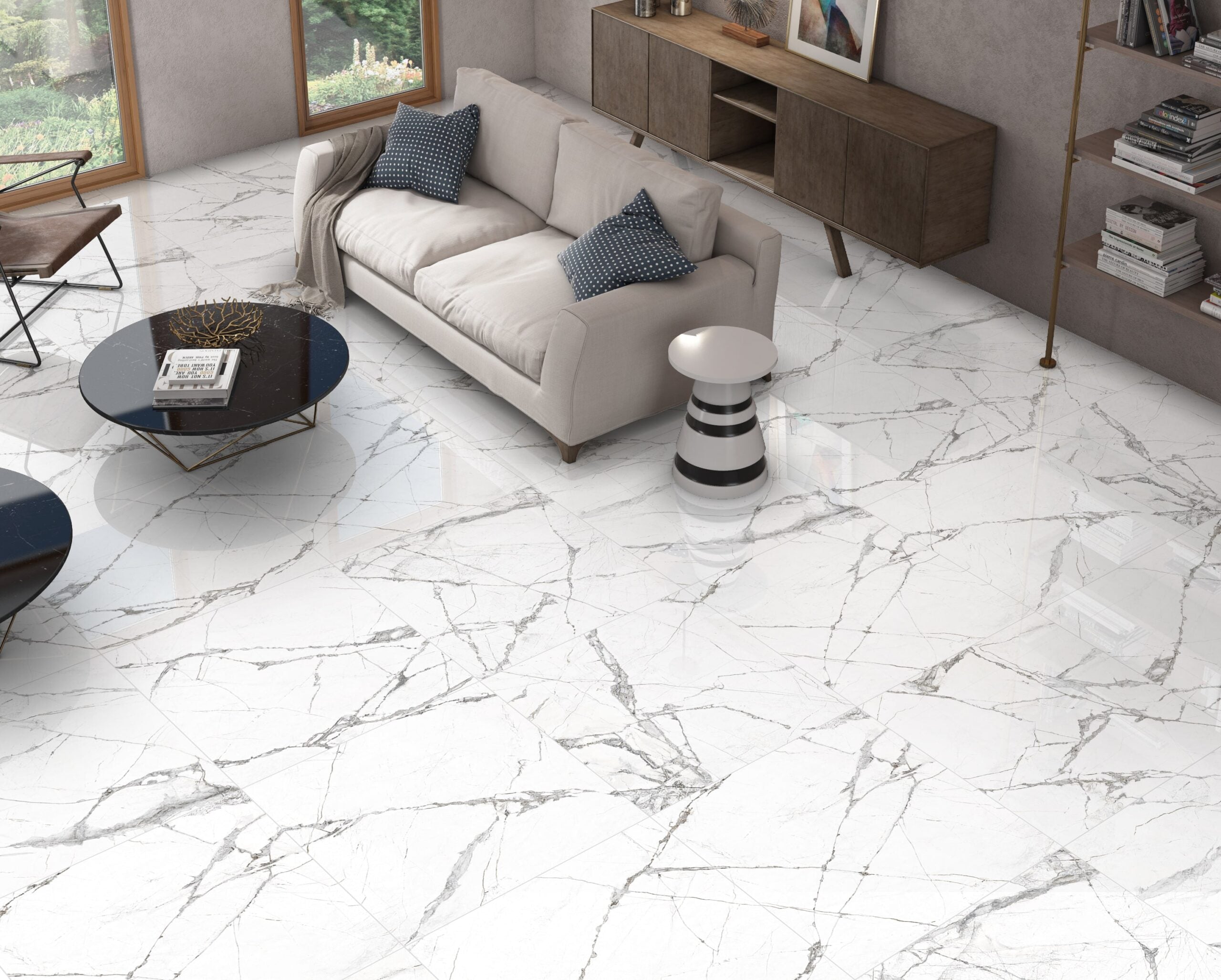 Alexandrite Carrara White Marble Effect Polished Porcelain 60x60cm Kitchen Bathroom Wall and Floor Tile