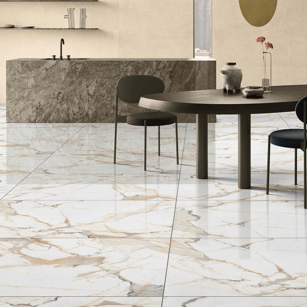 California Brown 60x60cm Marble Effect Polished Porcelain Wall and Floor Tile - TILES Paradise