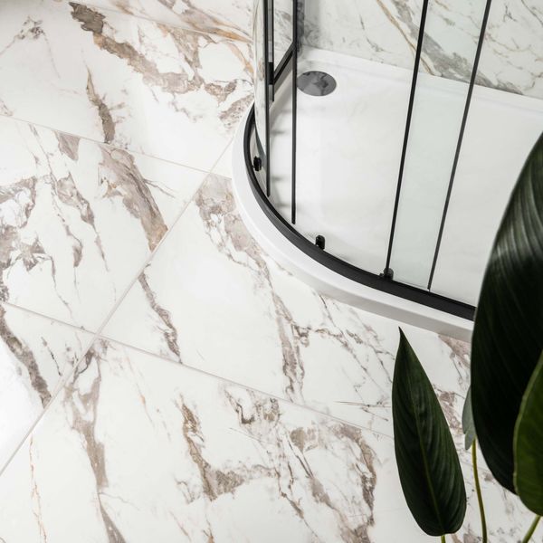 Borari Gold Marble Effect 60x120cm Polished Porcelain Wall and Floor T ...