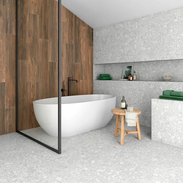 Manhattan Pearl Grey Terrazzo Matt Anti-Slip 60x120cm Porcelain Wall & Floor Tiles